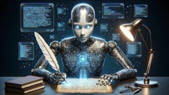 Stock image of an AI robot writing